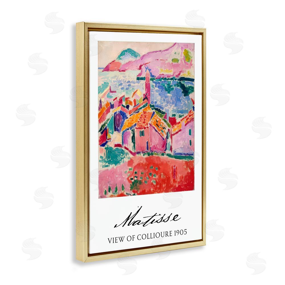 Vintage Hustle View Of Collioure Gold Floating Frame Canvas Wall Art Print