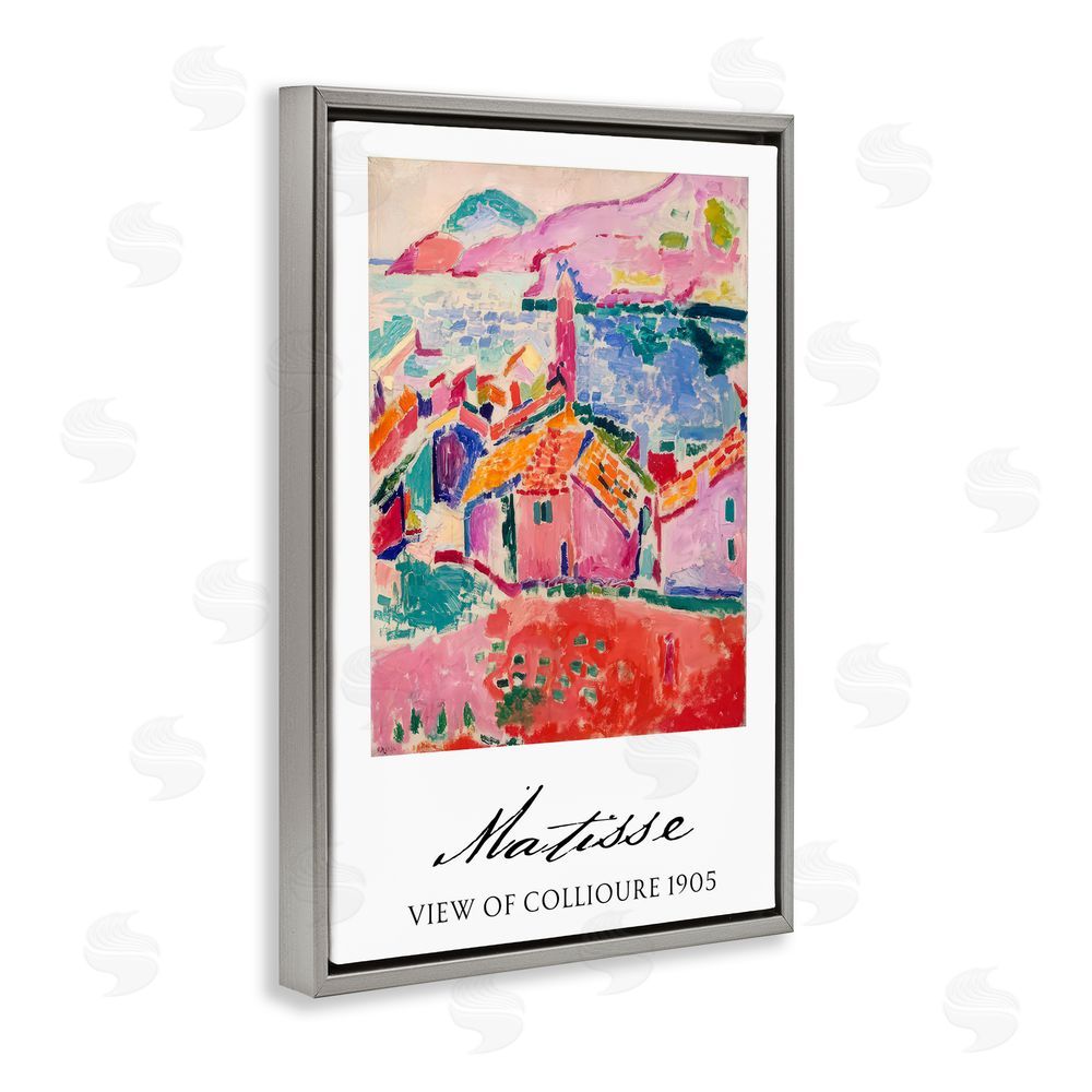 Vintage Hustle View Of Collioure Gray Floating Frame Canvas Wall Art Print