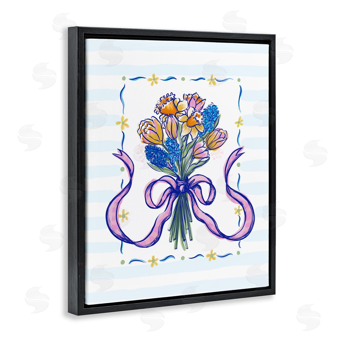 Connie Summers Spring Fresh Ribbon Bouquet Black Floating Frame Canvas Wall Art Print