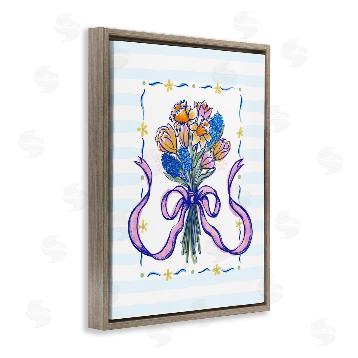 Connie Summers Spring Fresh Ribbon Bouquet Brown Floating Frame Canvas Wall Art Print