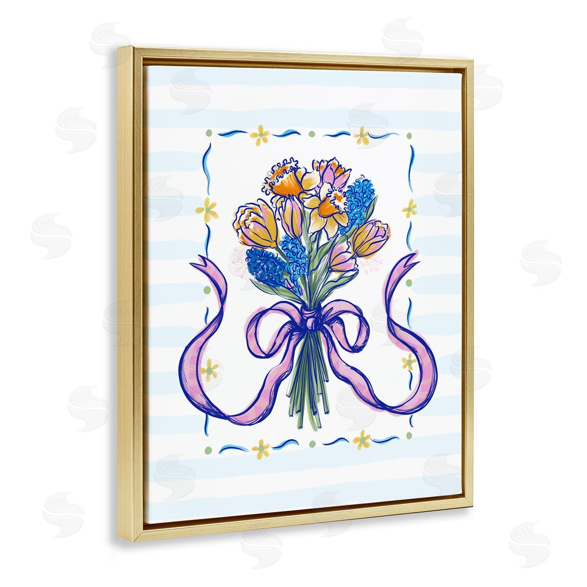 Connie Summers Spring Fresh Ribbon Bouquet Gold Floating Frame Canvas Wall Art Print