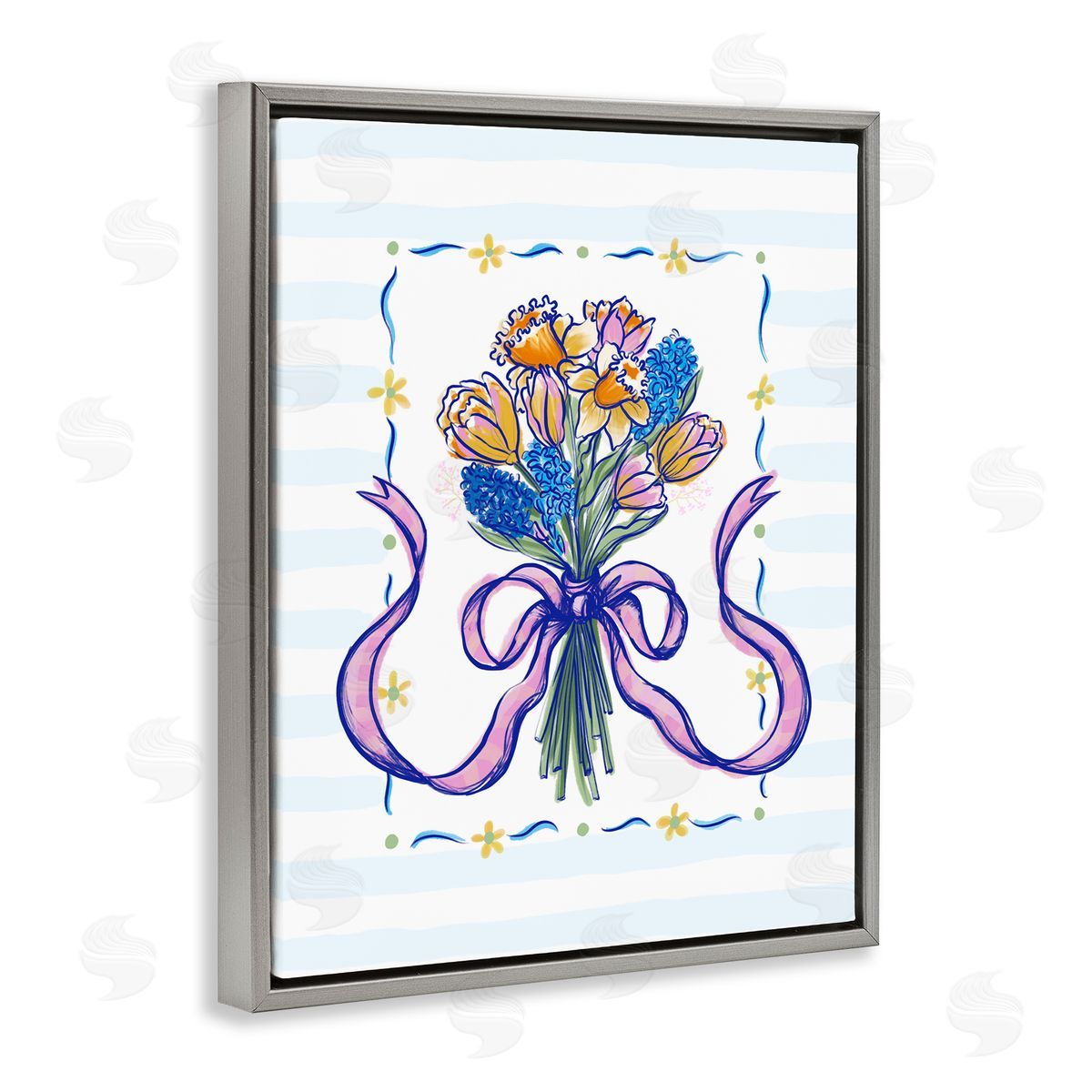 Connie Summers Spring Fresh Ribbon Bouquet Gray Floating Frame Canvas Wall Art Print