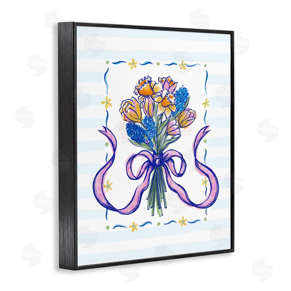 Connie Summers Spring Fresh Ribbon Bouquet Black Framed Giclee Wall Art Print