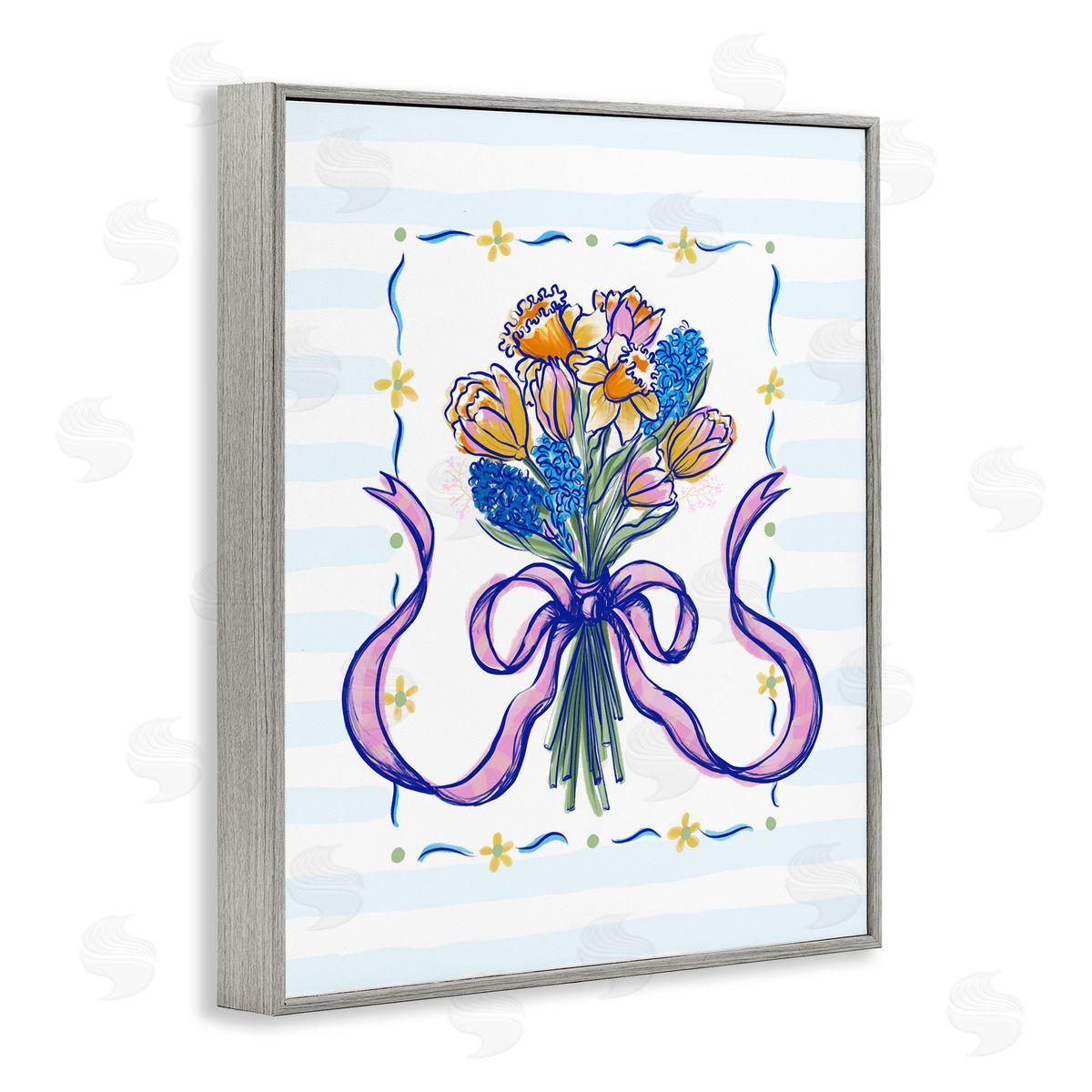 Connie Summers Spring Fresh Ribbon Bouquet Gray Framed Giclee Wall Art Print