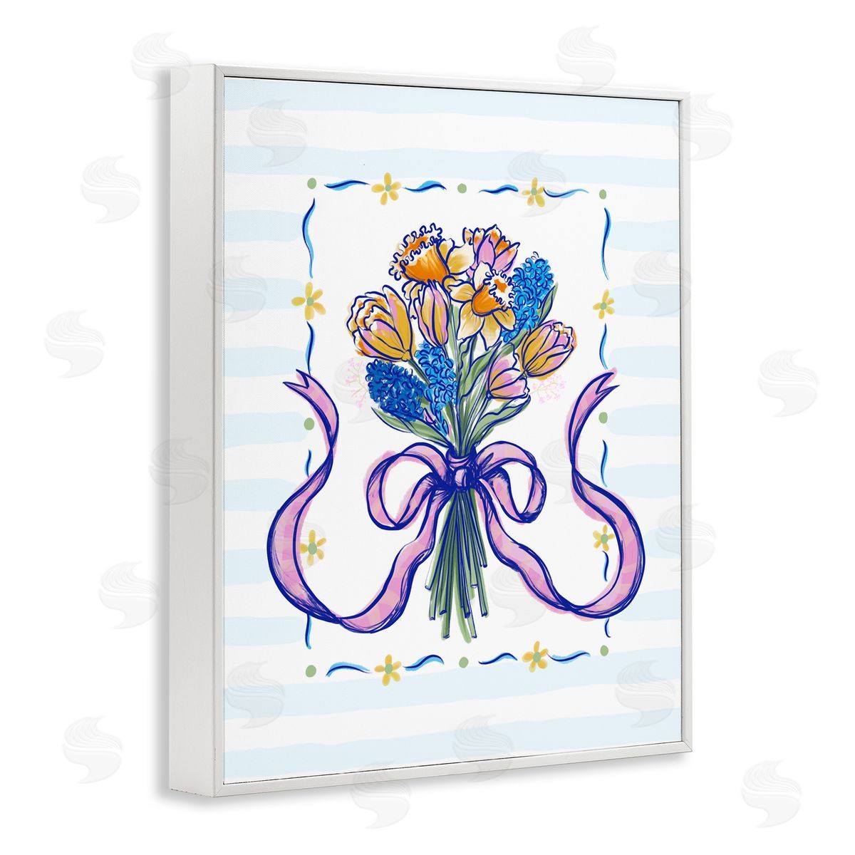Connie Summers Spring Fresh Ribbon Bouquet White Framed Giclee Wall Art Print