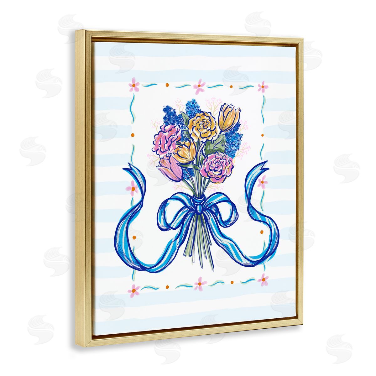 Connie Summers Spring Fresh Ribboned Bundle Gold Floating Frame Canvas Wall Art Print