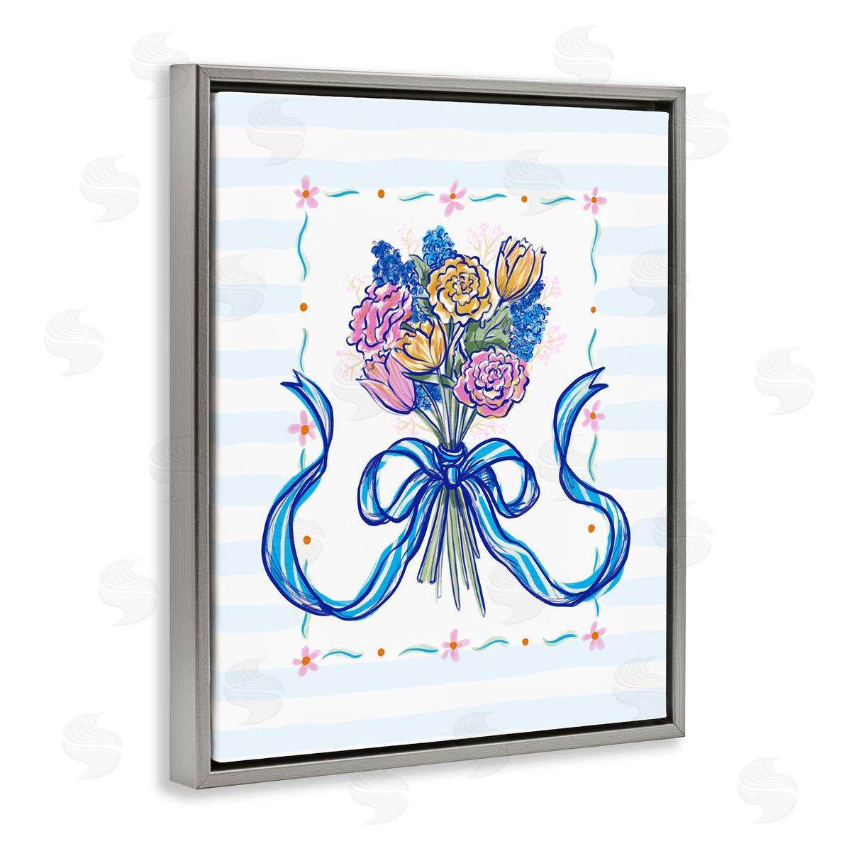 Connie Summers Spring Fresh Ribboned Bundle Gray Floating Frame Canvas Wall Art Print