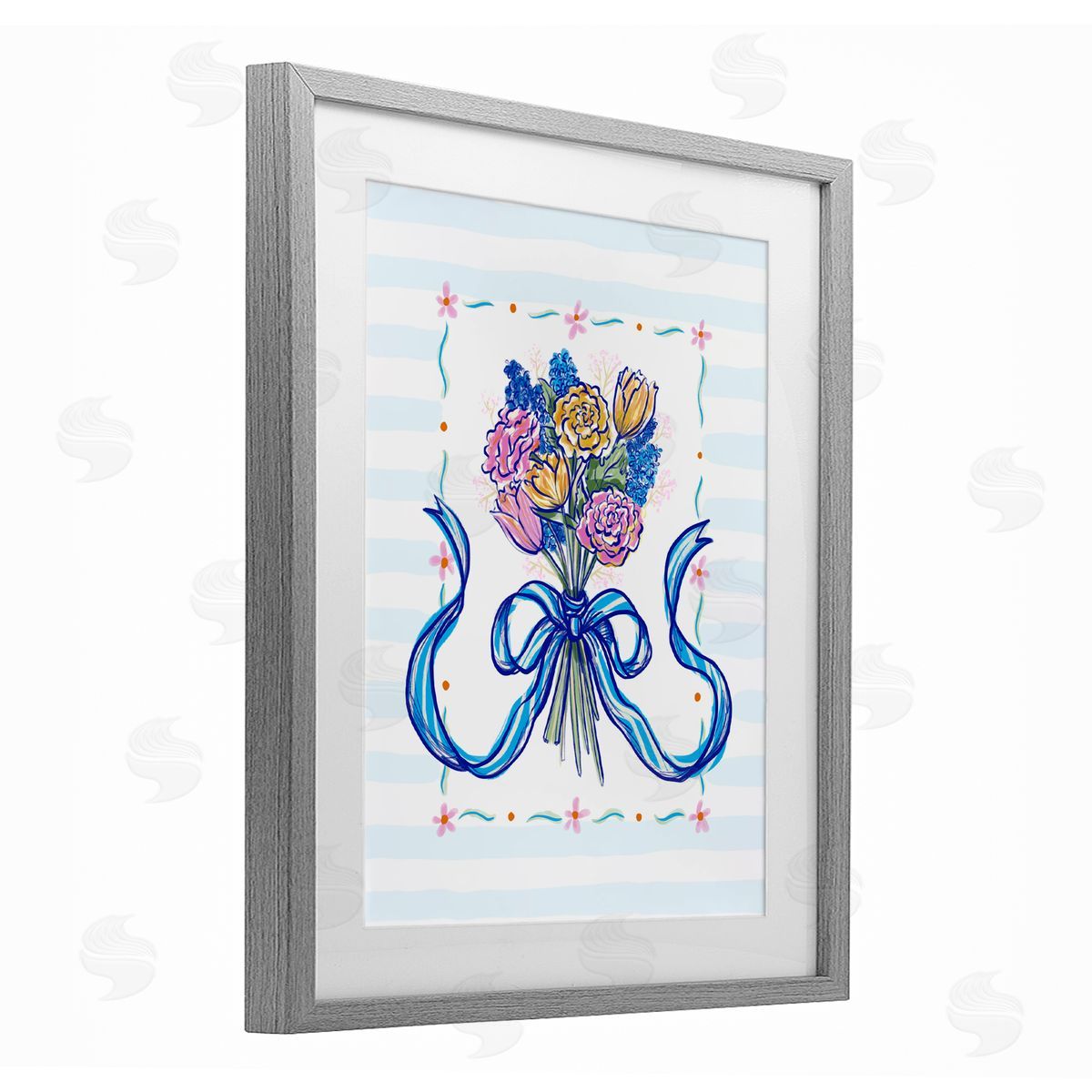 Connie Summers Spring Fresh Ribboned Bundle Gray Framed Print Under Glass with White Mat Wall Art