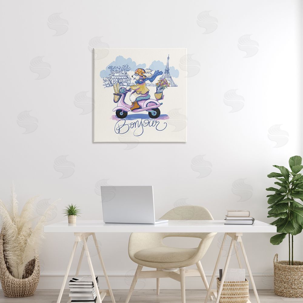 Connie Summers Bonjour Vintage Dog on Scooter Canvas Art on Wall