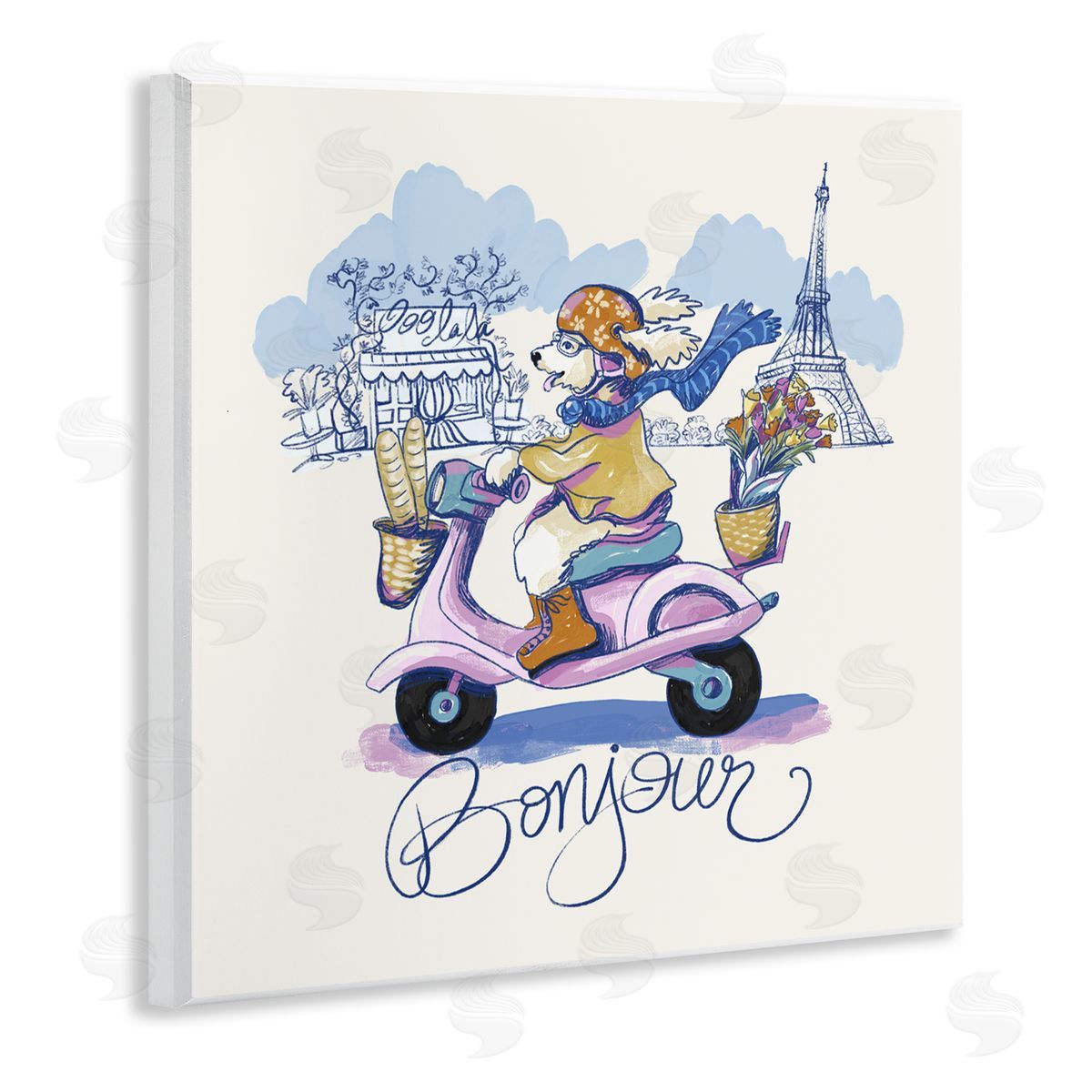 Connie Summers Bonjour Vintage Dog on Scooter Wall Plaque Art Print