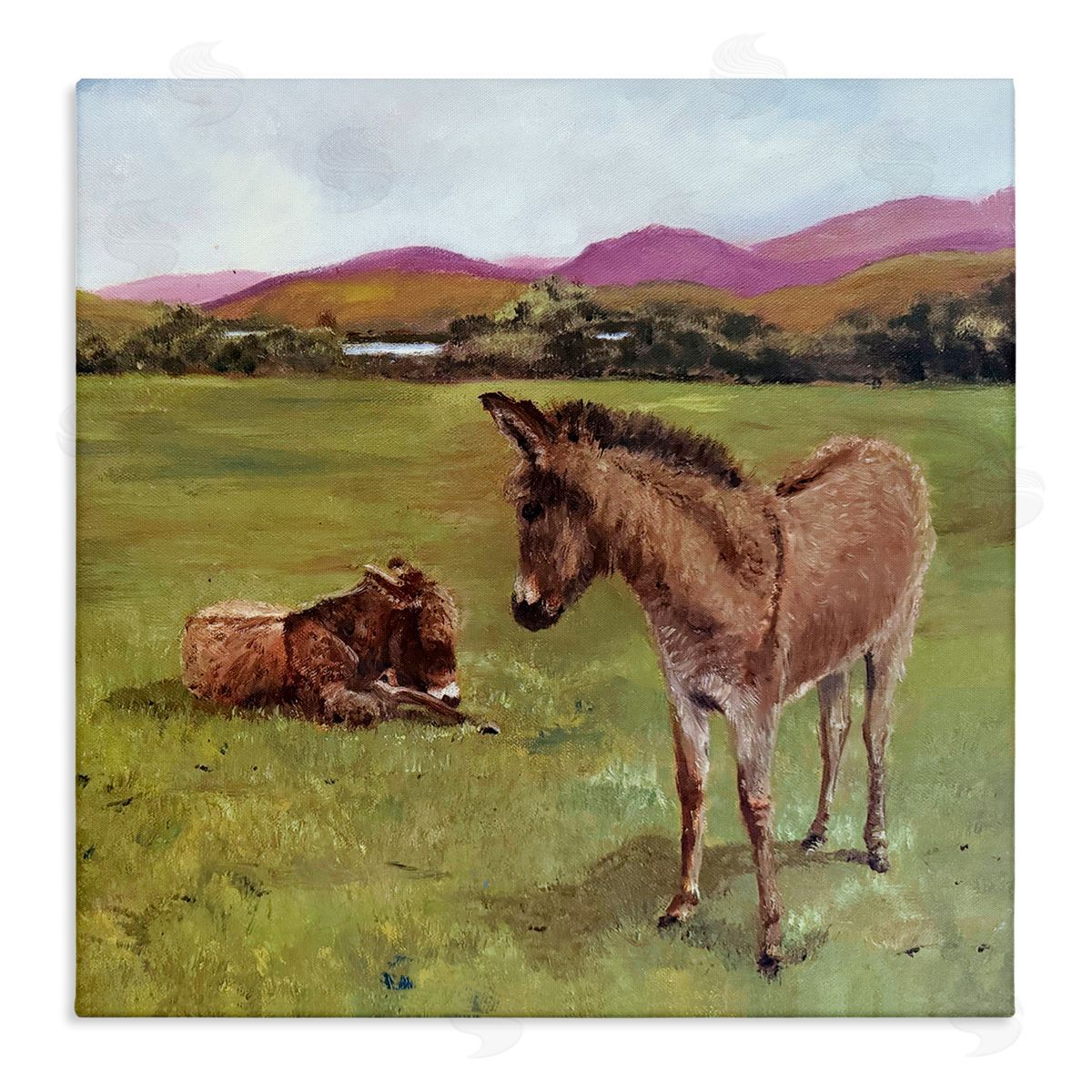 Patricia Reynolds Donkey Duo in Pasture Stretched Canvas Wall Art Print