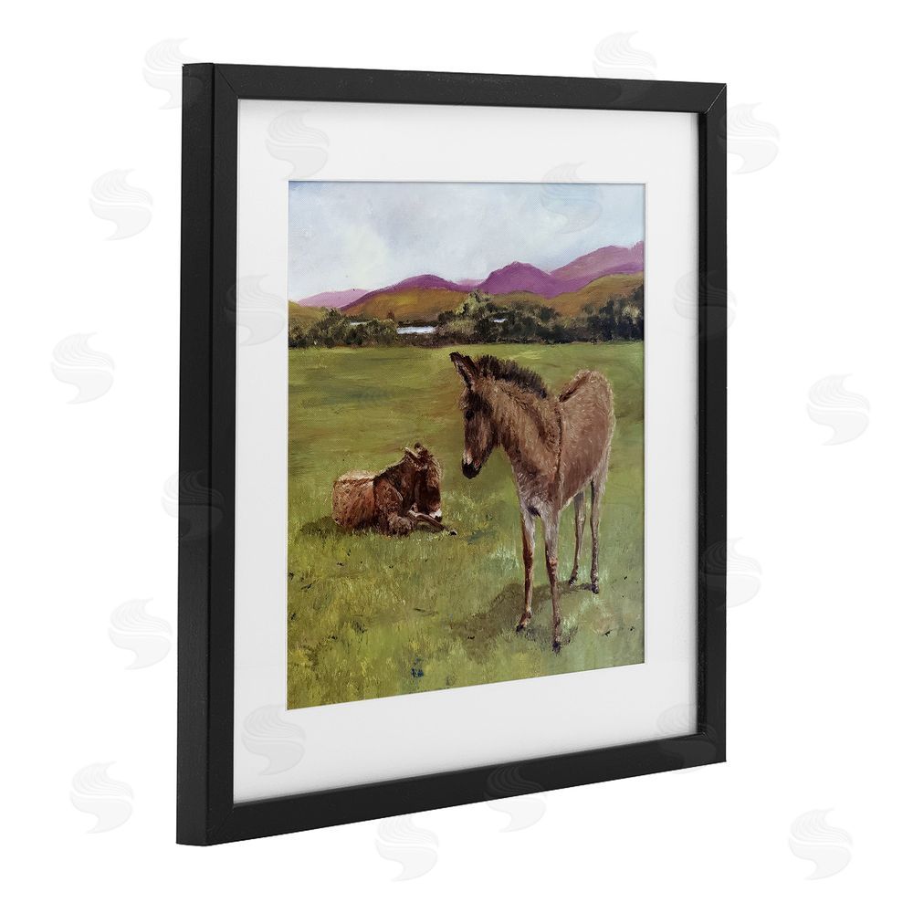Patricia Reynolds Donkey Duo in Pasture Black Framed Print Under Glass Wall Art
