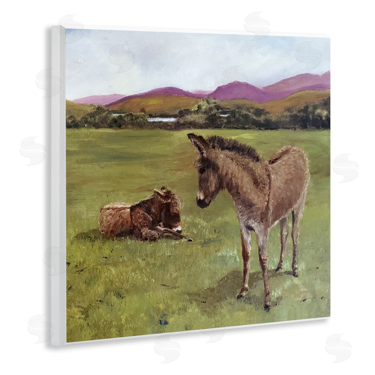 Patricia Reynolds Donkey Duo in Pasture Wooden Wall Plaque Art Print