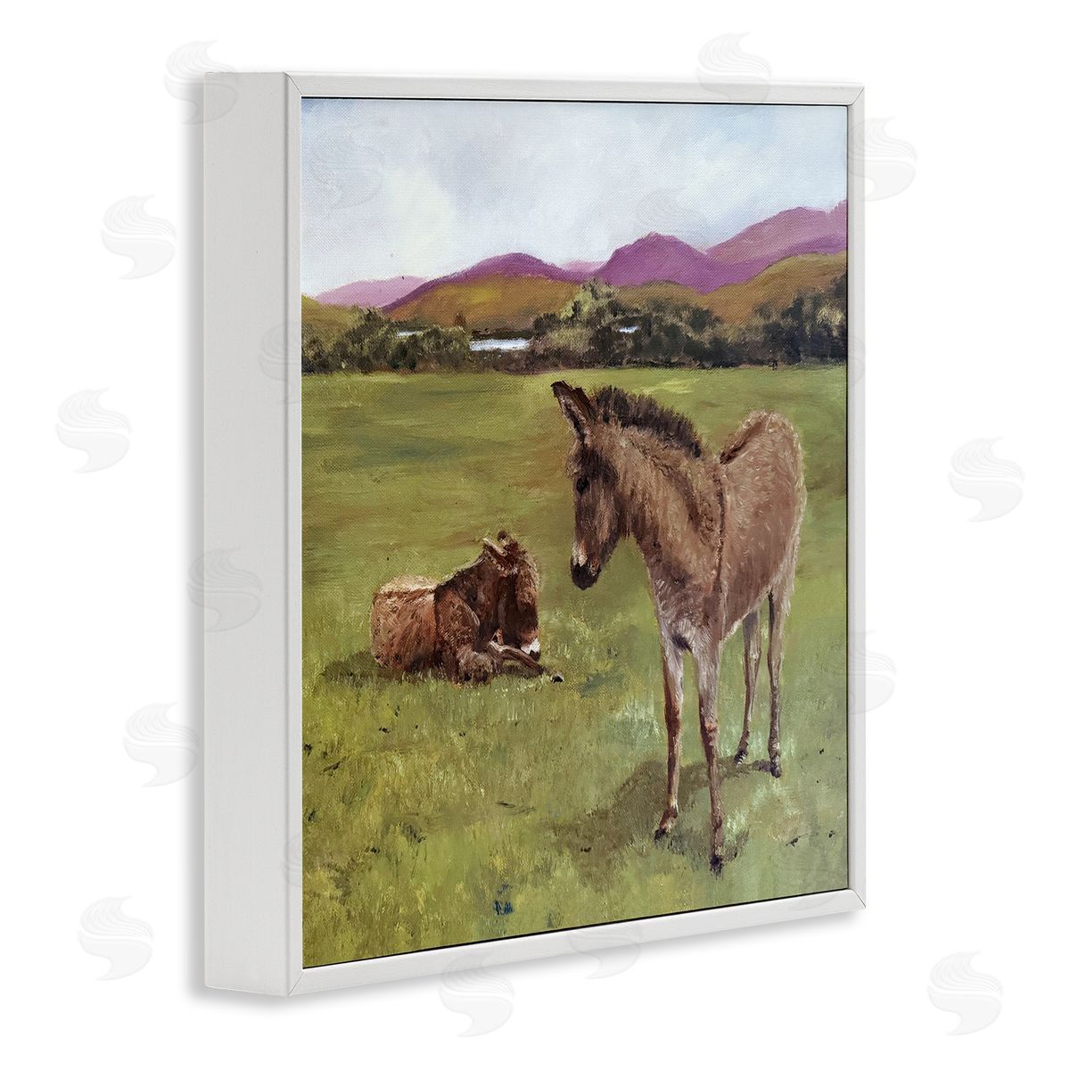 Patricia Reynolds Donkey Duo in Pasture White Framed Giclee Print Wall Art