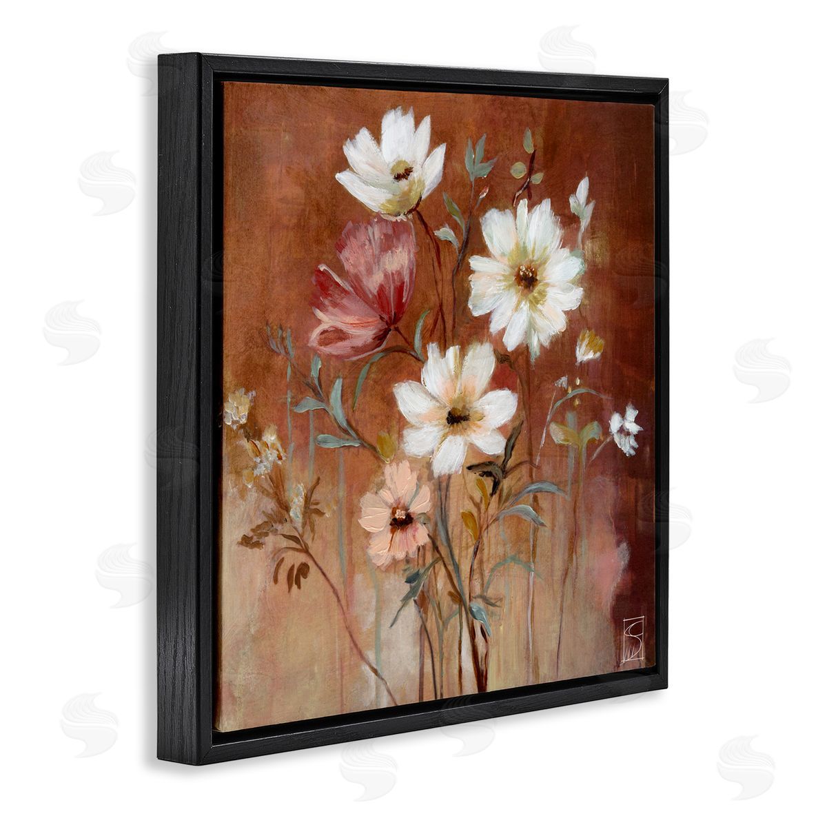 Sara Culpepper Mocha Flowers Collection Black Floating Frame Canvas Wall Art Print