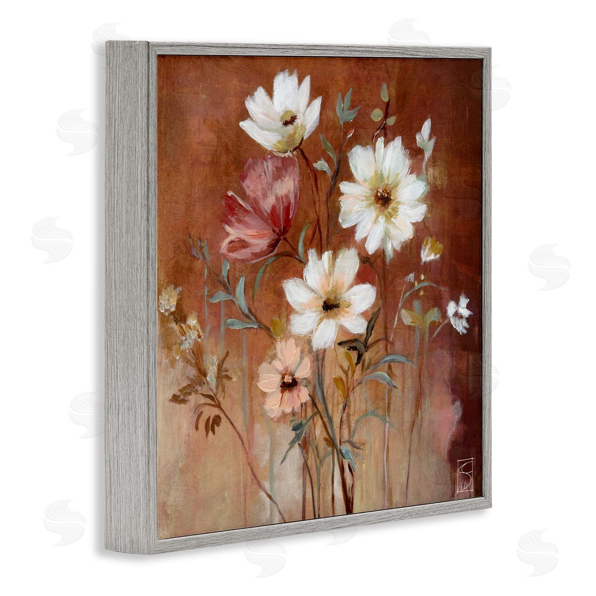 Sara Culpepper Mocha Flowers Collection Gray Framed Giclee Print Wall Art
