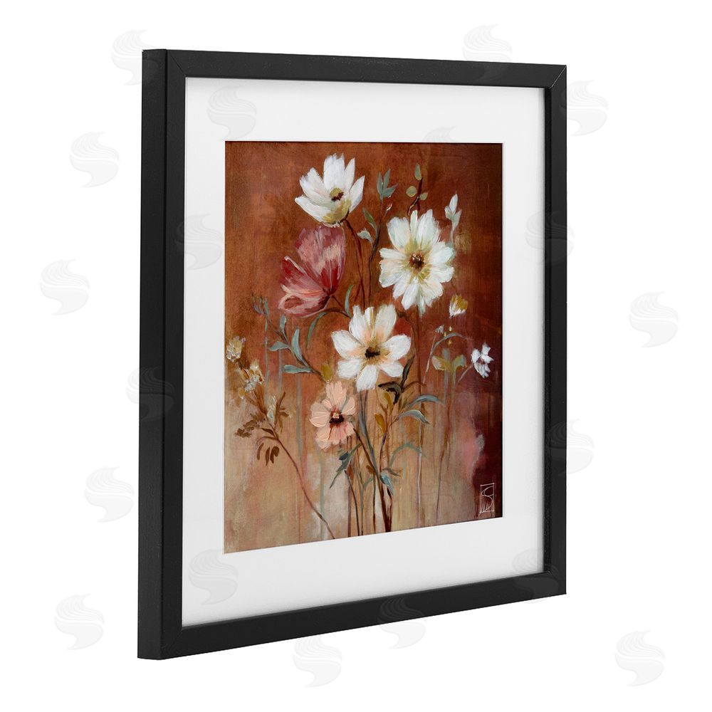 Sara Culpepper Mocha Flowers Collection Black Framed Print Under Glass Wall Art