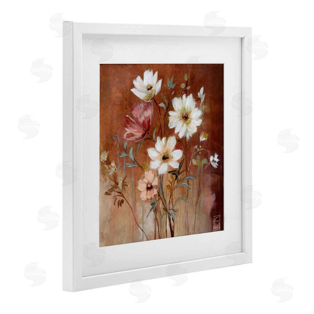 Sara Culpepper Mocha Flowers Collection White Framed Print Under Glass Wall Art