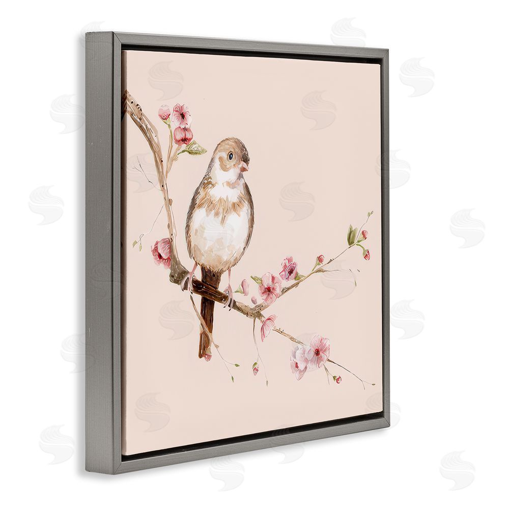 Lisa Wehmeyer Sweetest Brown Bird Gray Floating Frame Canvas Wall Art Print