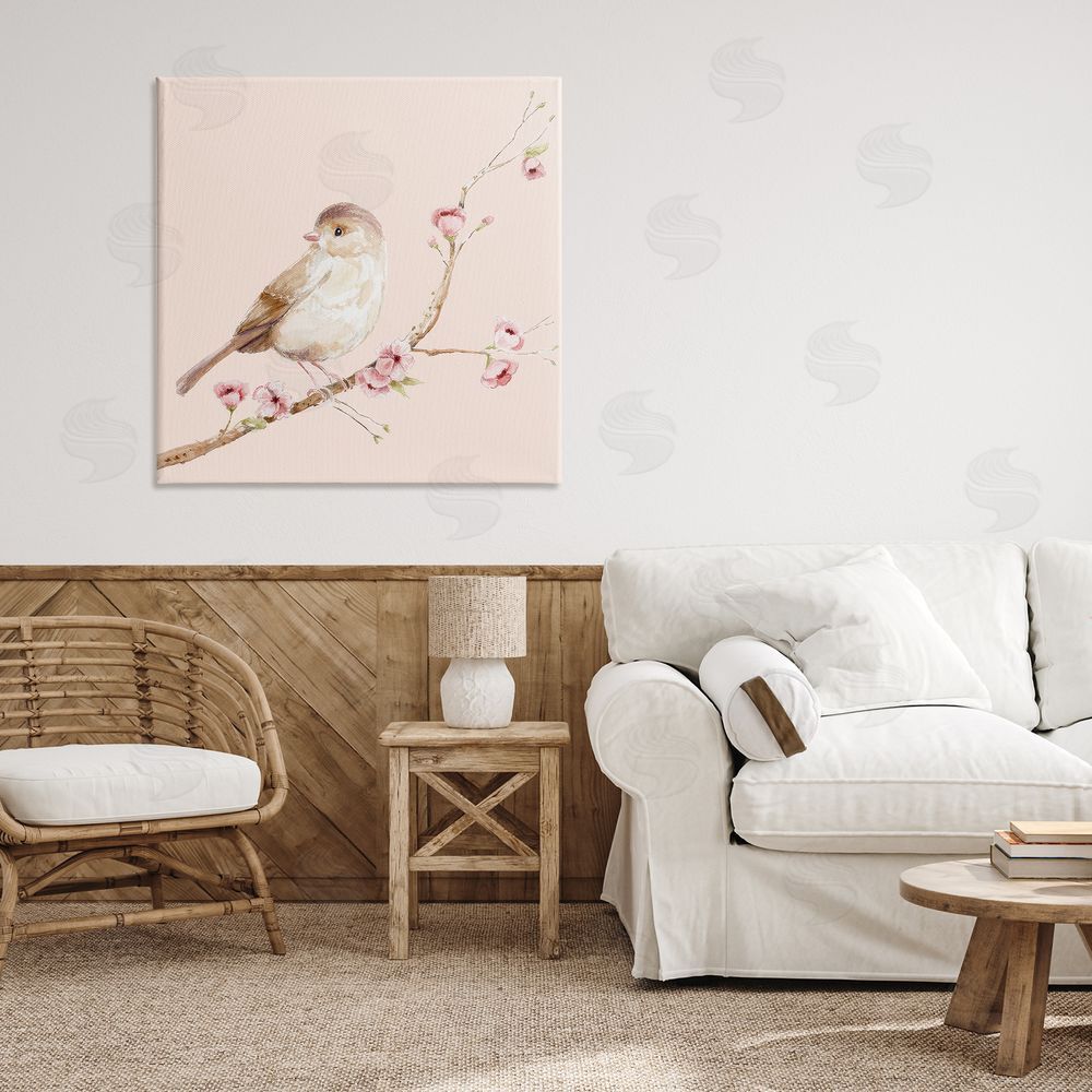 Lisa Wehmeyer Sweet Brown Bird Perched Stretched Canvas Wall Art Print in Room