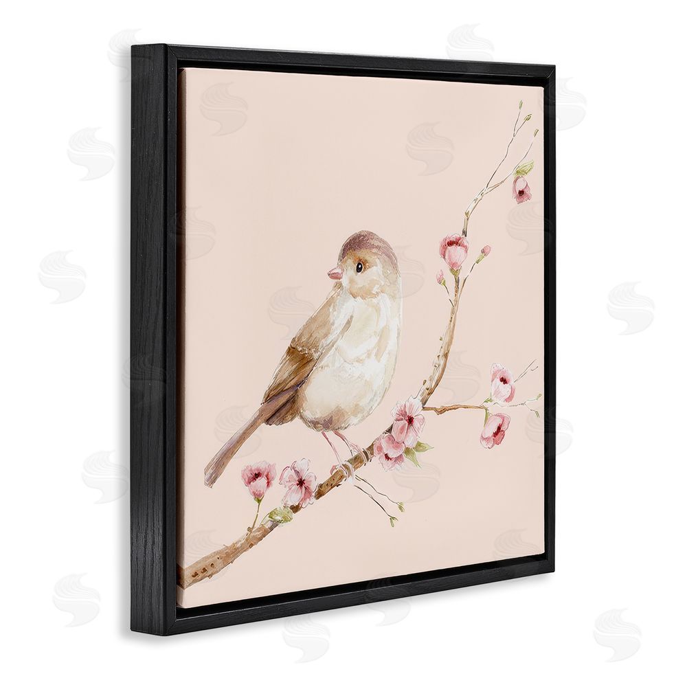 Lisa Wehmeyer Sweet Brown Bird Perched Black Floating Frame Canvas Wall Art Print