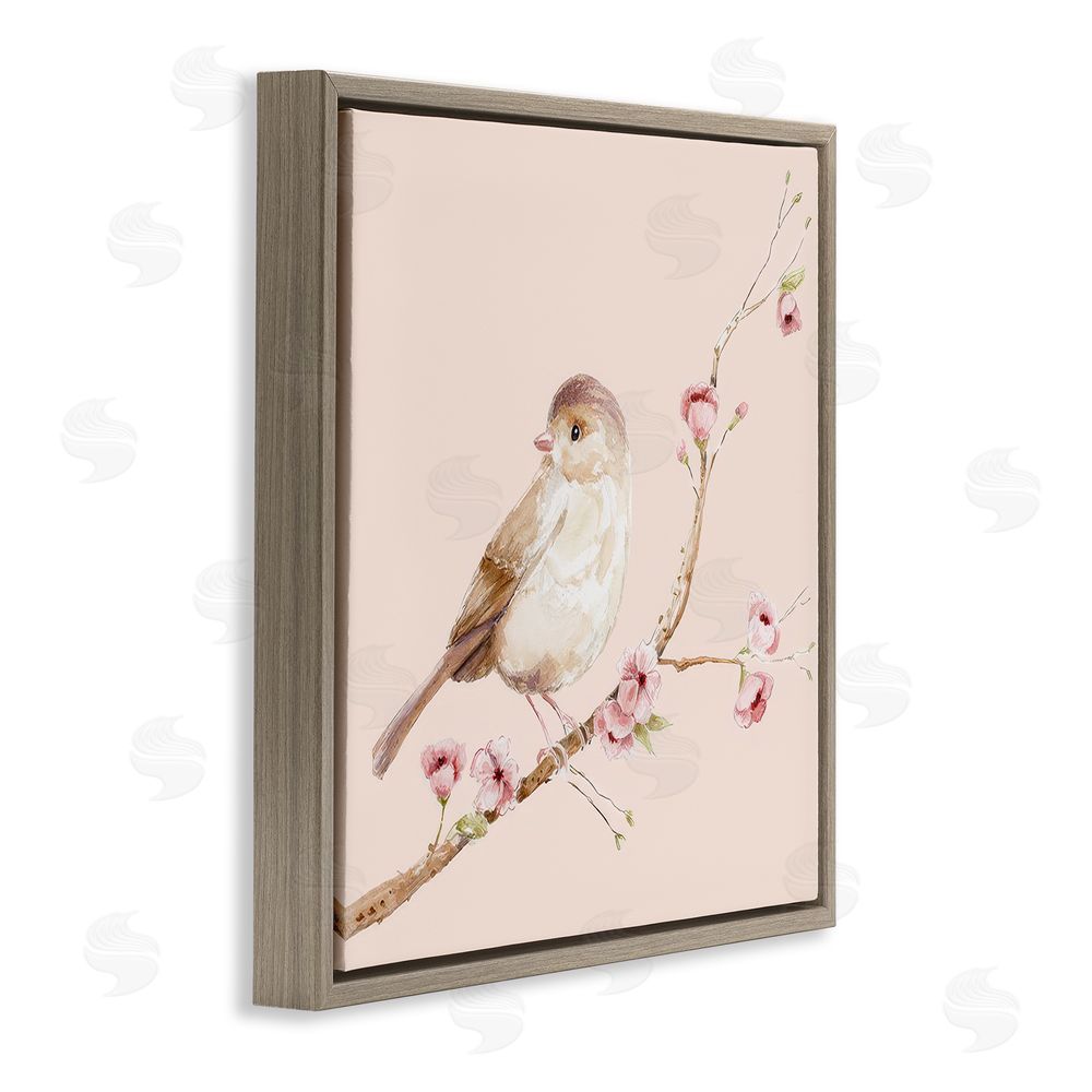 Lisa Wehmeyer Sweet Brown Bird Perched Brown Floating Frame Canvas Wall Art Print