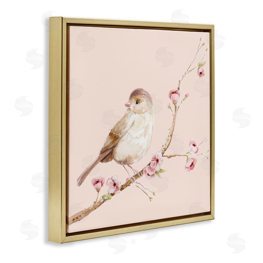 Lisa Wehmeyer Sweet Brown Bird Perched Gold Floating Frame Canvas Wall Art Print