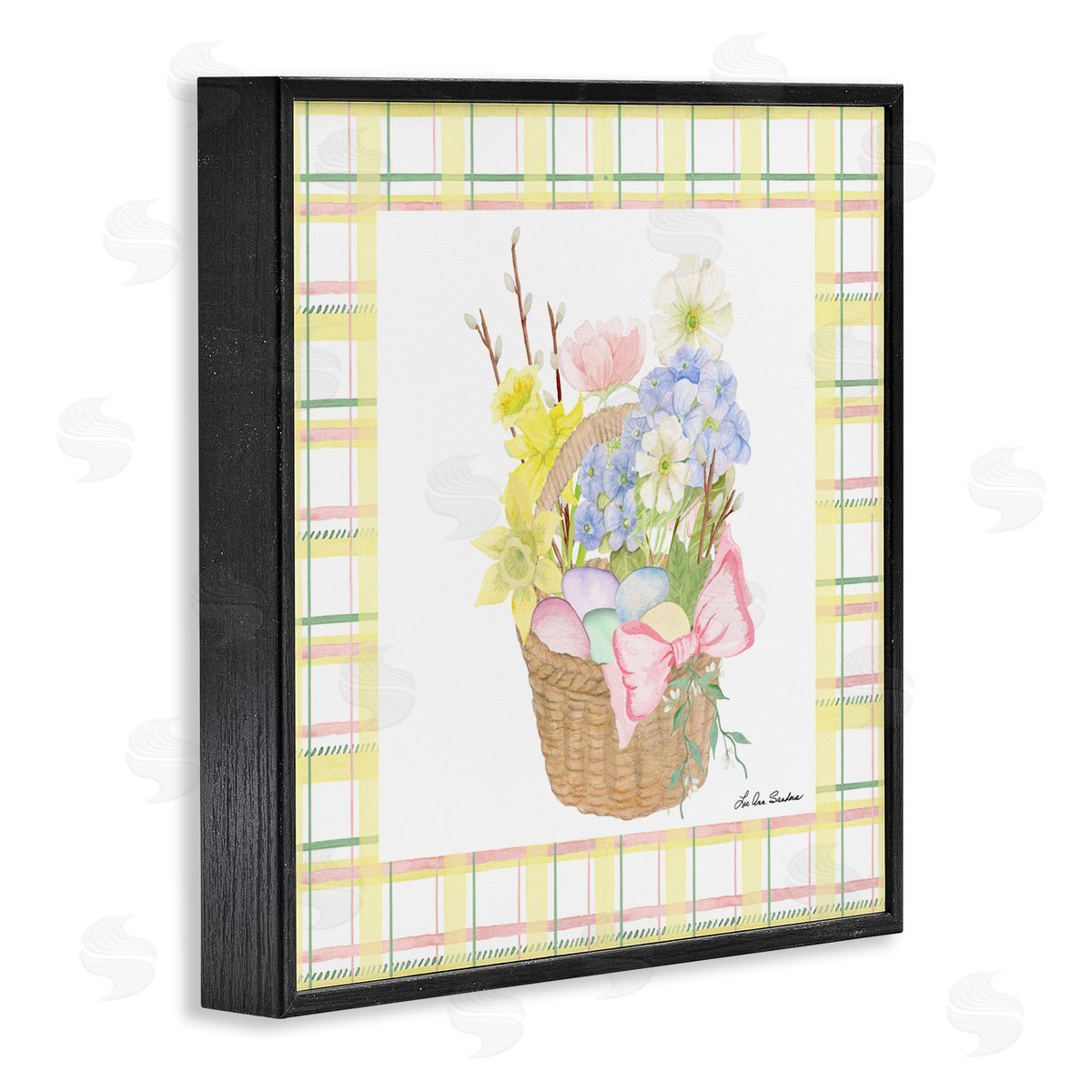 Lee Ann Sanders Spring Basket on Plaid Black Framed Giclee Print Wall Art