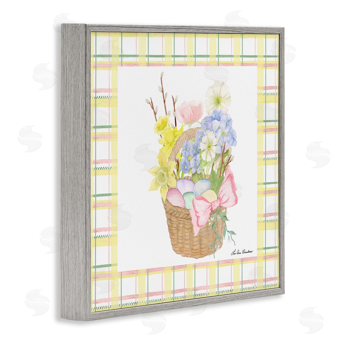 Lee Ann Sanders Spring Basket on Plaid Gray Framed Giclee Print Wall Art