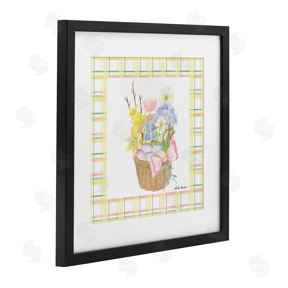 Lee Ann Sanders Spring Basket on Plaid Black Framed Print Under Glass Wall Art