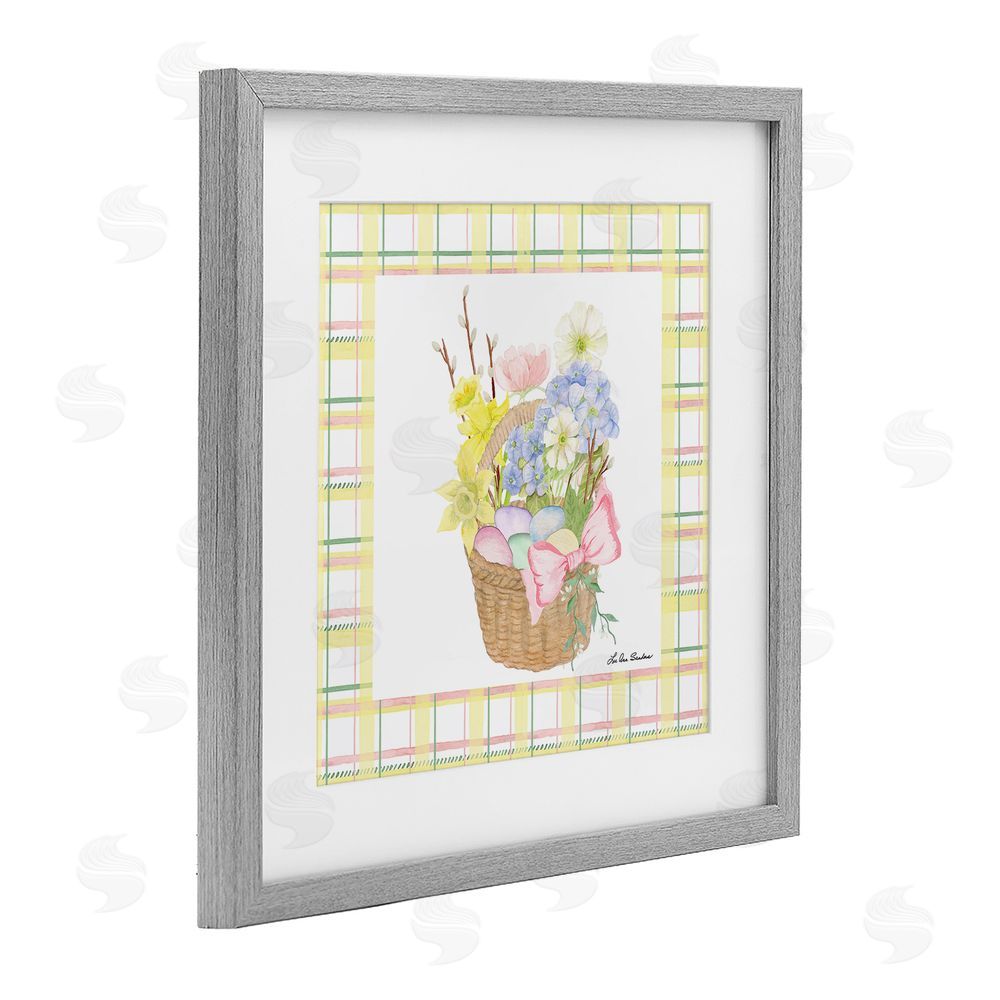 Lee Ann Sanders Spring Basket on Plaid Gray Framed Print Under Glass Wall Art