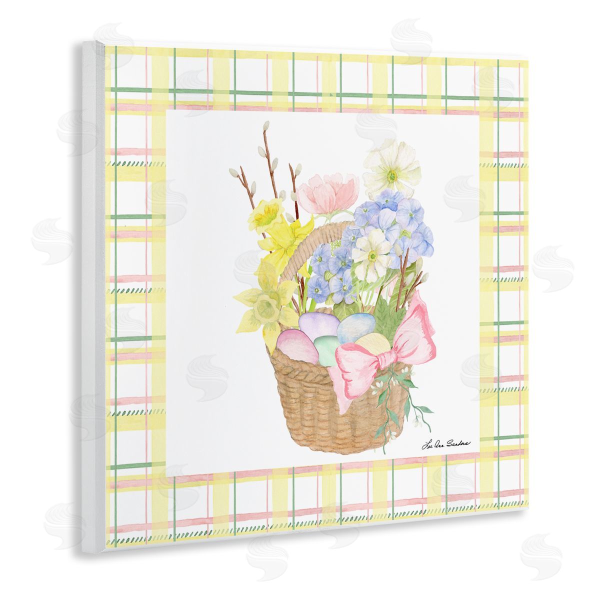 Lee Ann Sanders Spring Basket on Plaid Wooden Wall Plaque Art Print