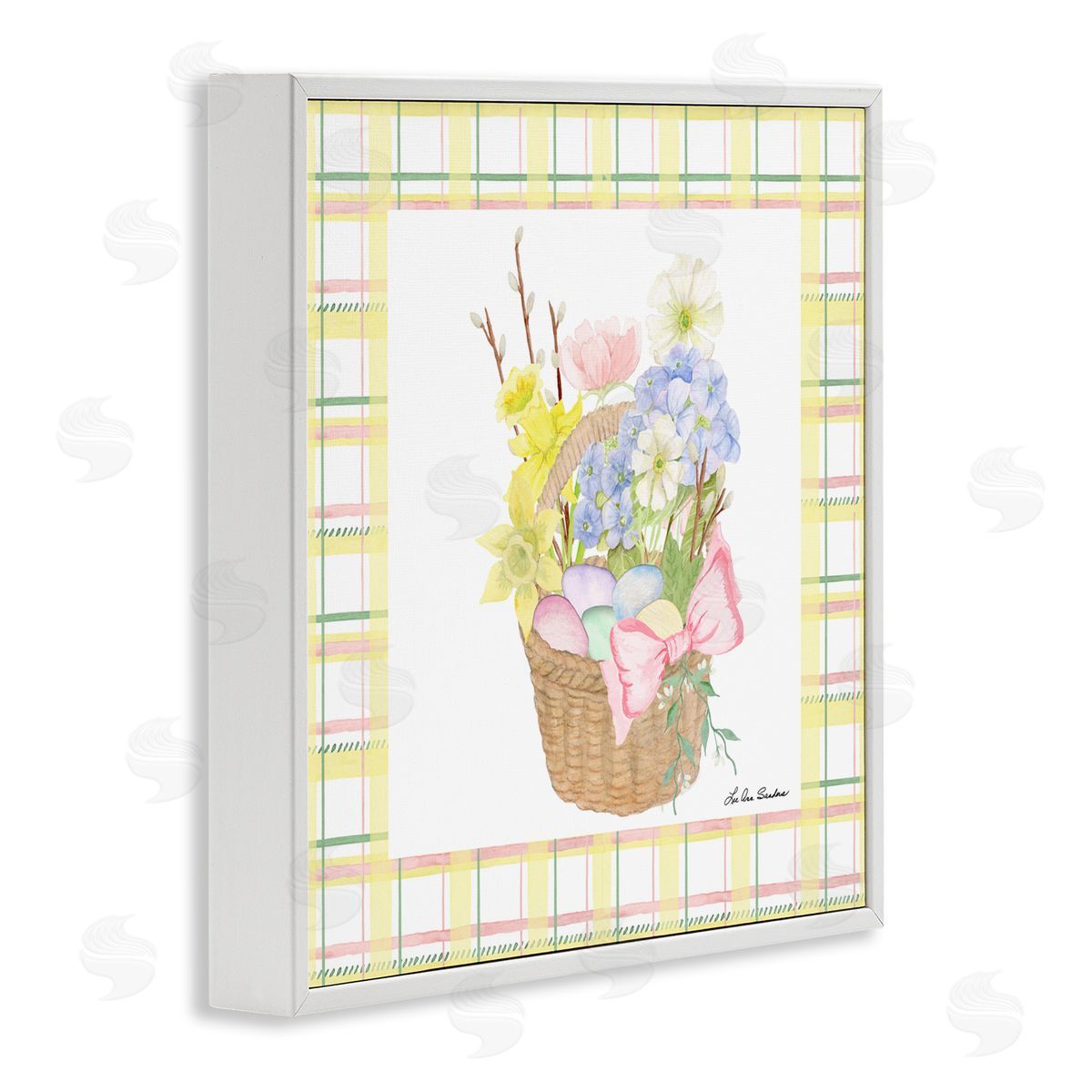 Lee Ann Sanders Spring Basket on Plaid White Framed Giclee Print Wall Art