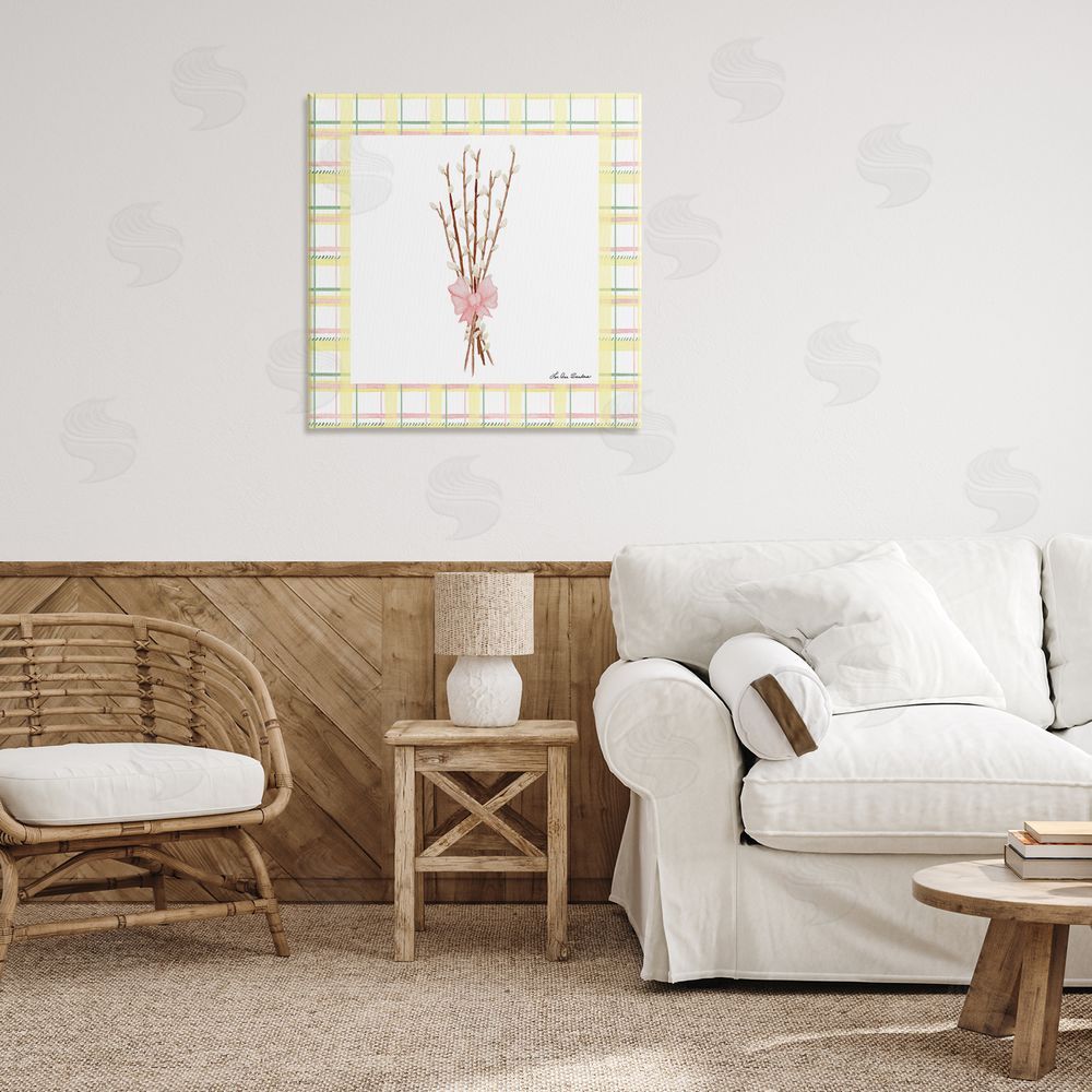 Lee Ann Sanders Pastel Spring Pussy Willow Stretched Canvas Wall Art Print in Room