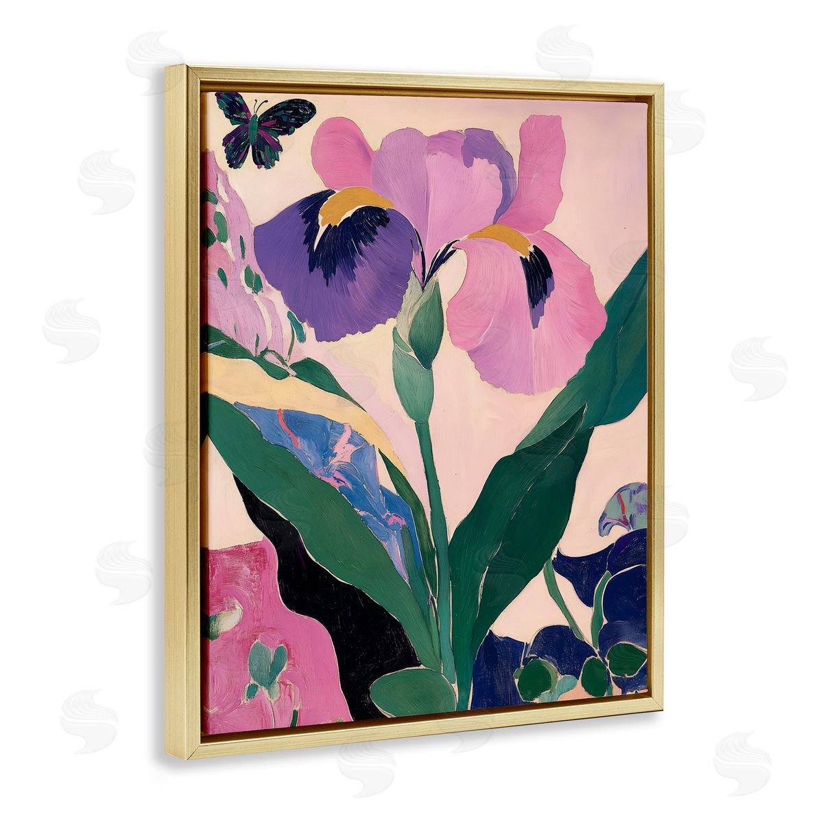 Annabelle Hall Modern Iris Smiles Gold Floating Frame Canvas Wall Art Print