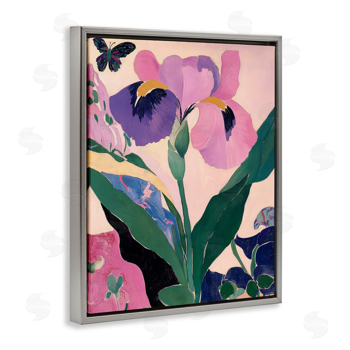 Annabelle Hall Modern Iris Smiles Gray Floating Frame Canvas Wall Art Print