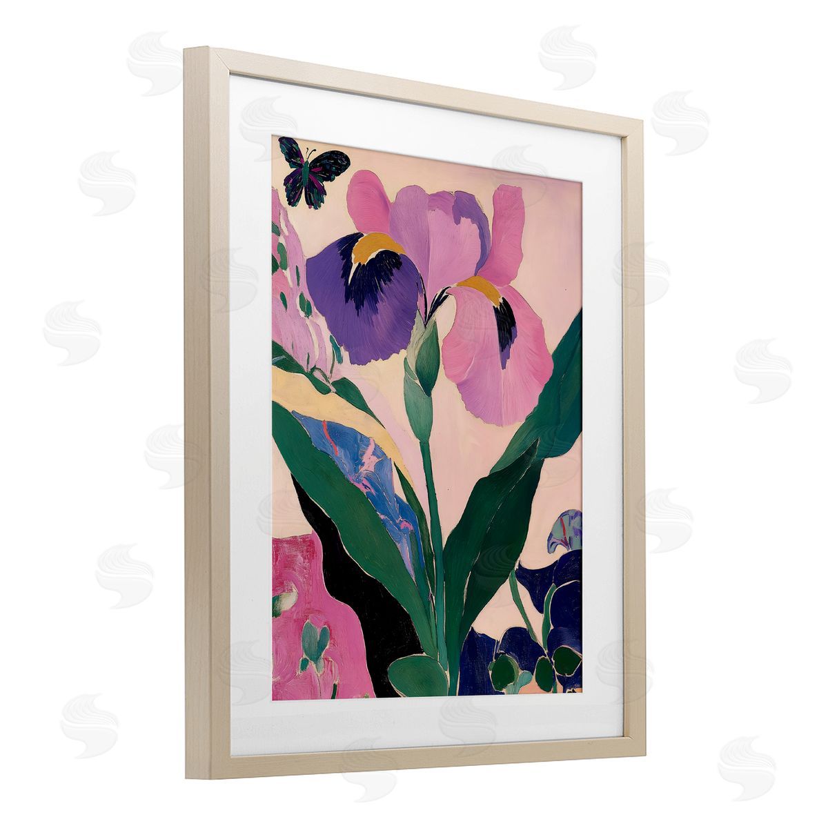 Annabelle Hall Modern Iris Smiles Birch Framed Print Under Glass with White Mat Wall Art