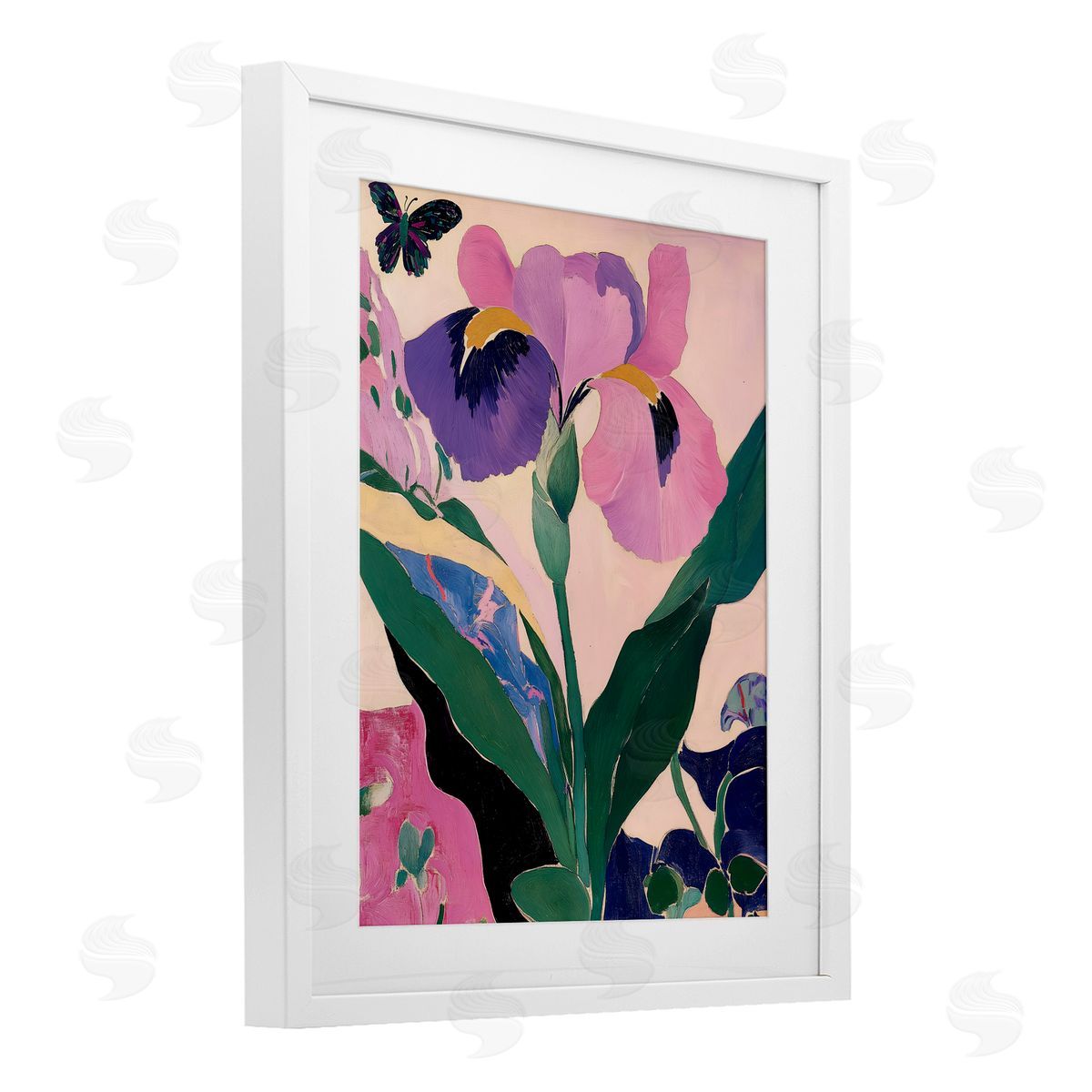 Annabelle Hall Modern Iris Smiles White Framed Print Under Glass with Mat Wall Art