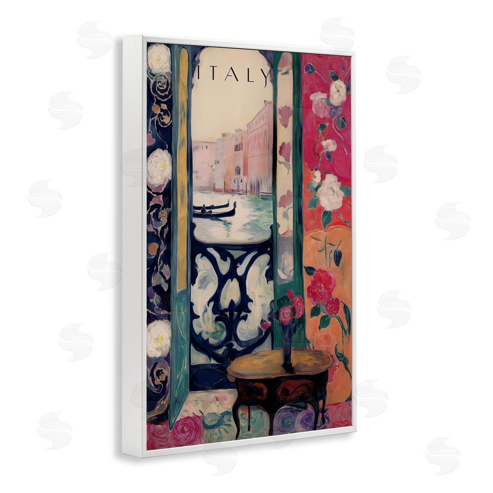 Annabelle Hall Italy Spring Canal View White Framed Giclee Wall Art Print