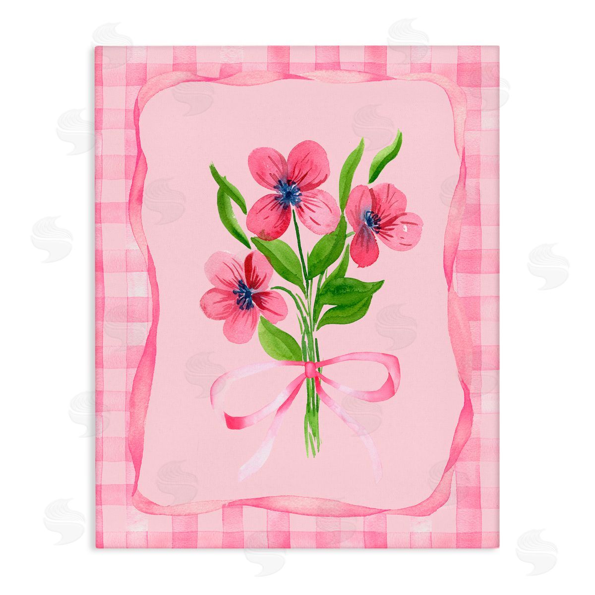 Nina Jacobs Pink Bordered Flower Bundle Stretched Canvas Wall Art Print