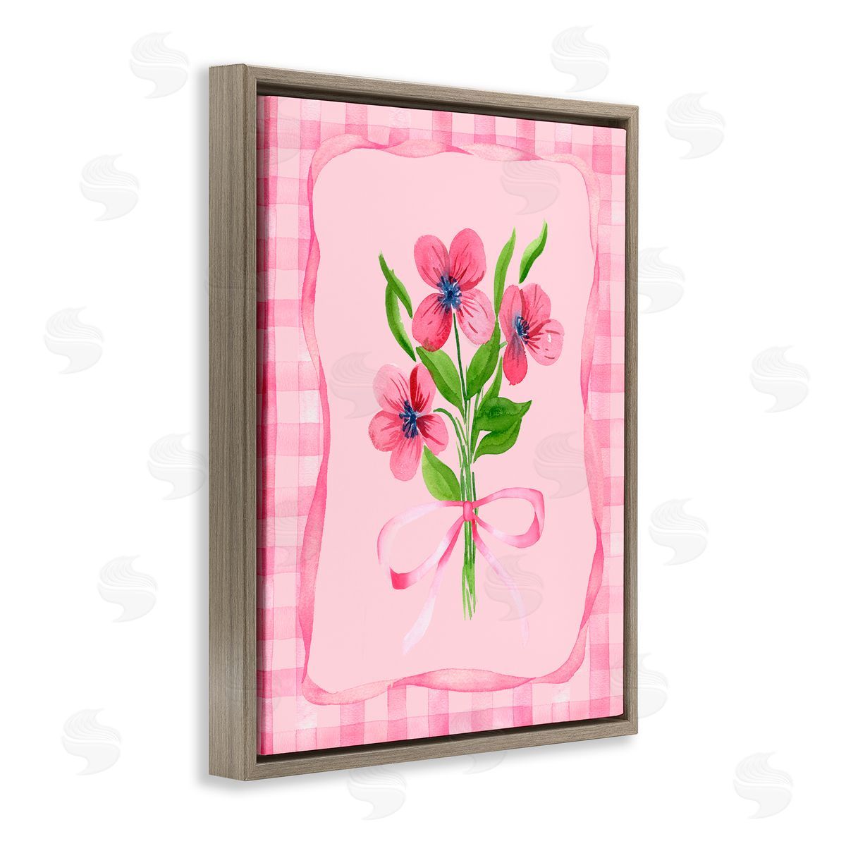 Nina Jacobs Pink Bordered Flower Bundle Brown Floating Frame Canvas Wall Art Print