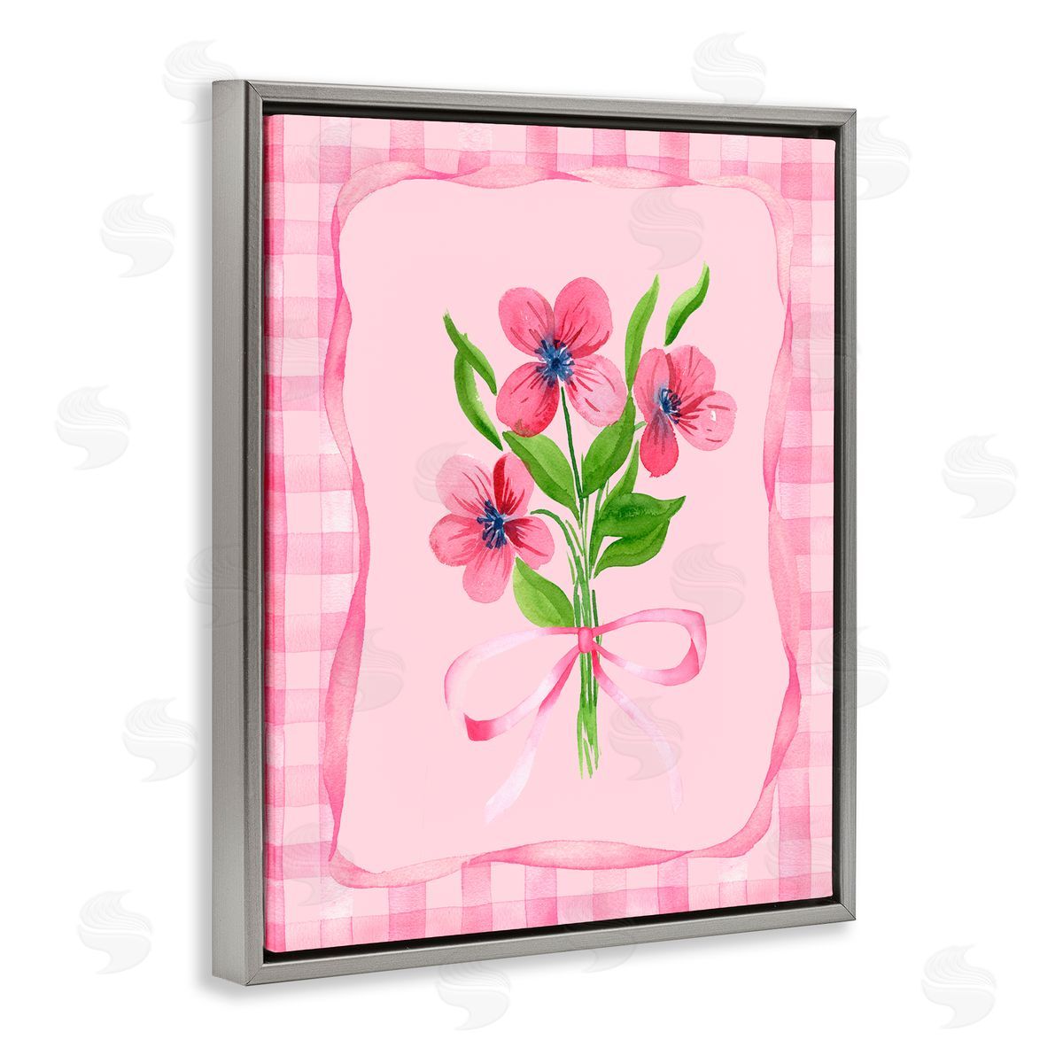 Nina Jacobs Pink Bordered Flower Bundle Gray Floating Frame Canvas Wall Art Print