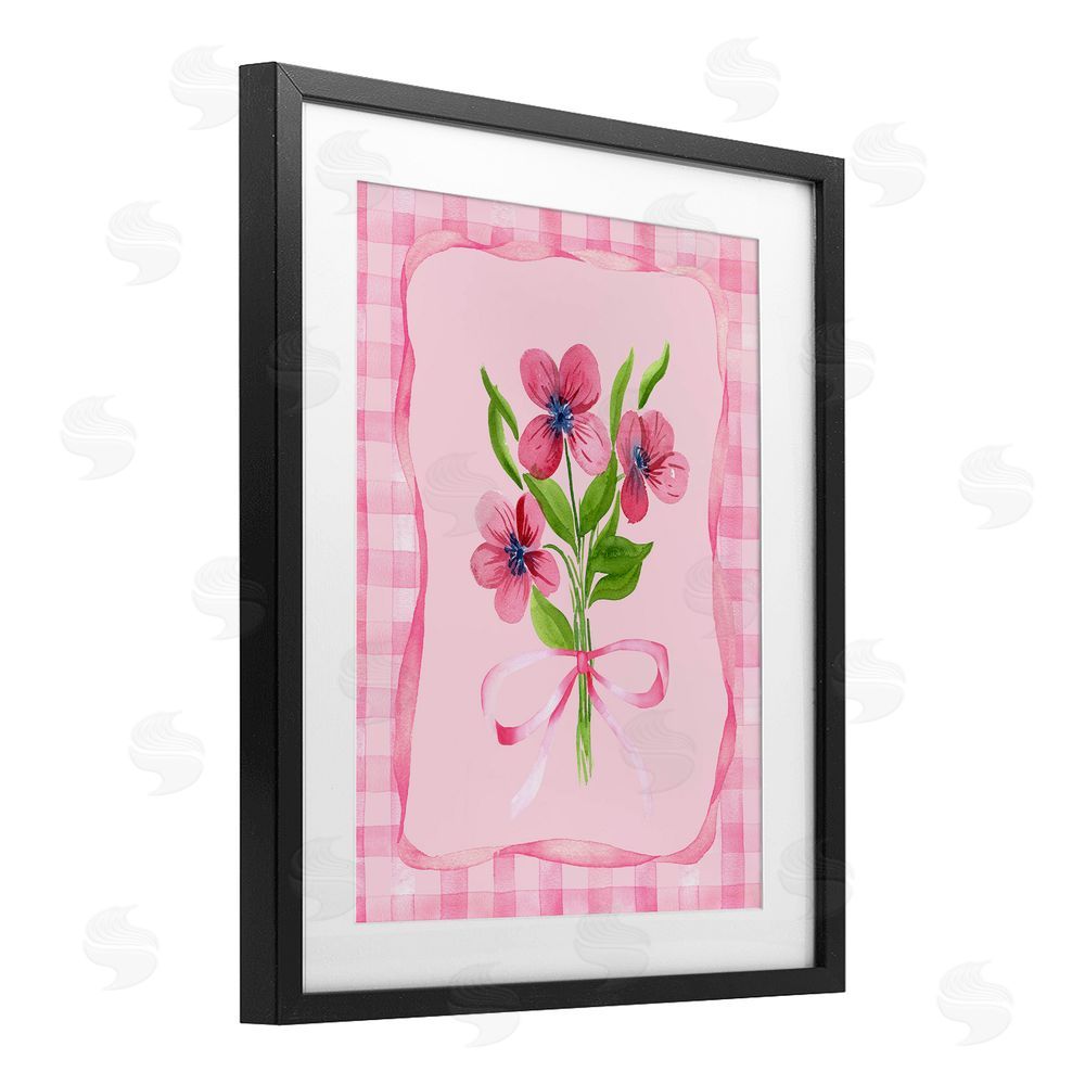 Nina Jacobs Pink Bordered Flower Bundle Black Framed Print Under Glass Wall Art