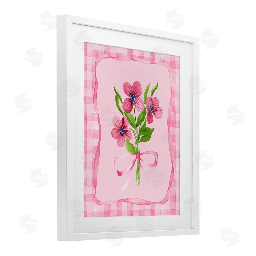 Nina Jacobs Pink Bordered Flower Bundle White Framed Print Under Glass Wall Art