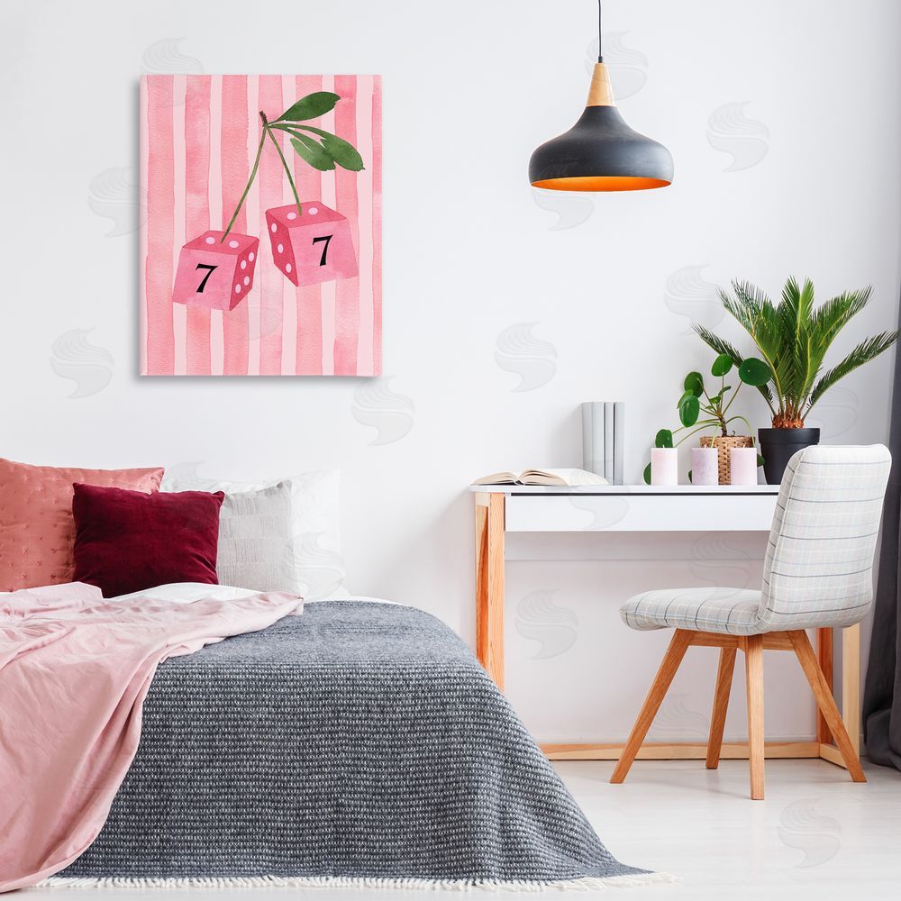 Nina Jacobs Lucky Number 7 Cherry Dice Stretched Canvas Wall Art Print in Room