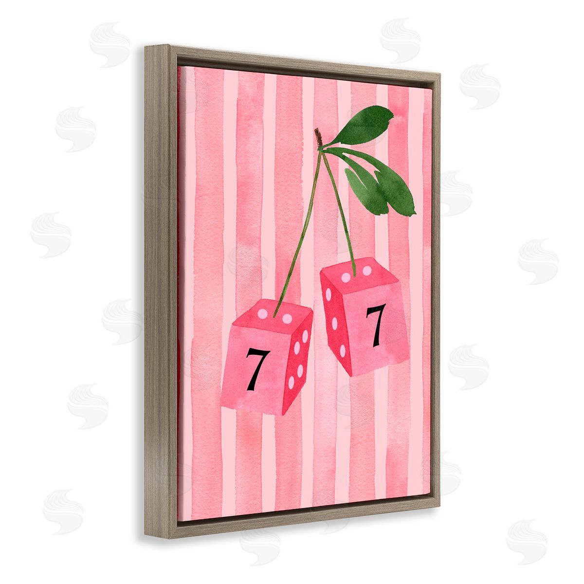 Nina Jacobs Lucky Number 7 Cherry Dice Brown Floating Frame Canvas Wall Art Print