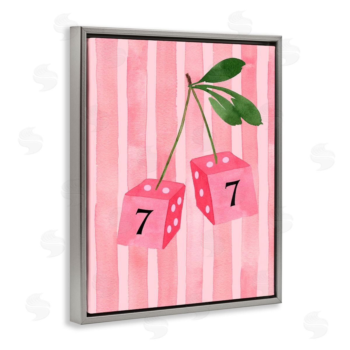 Nina Jacobs Lucky Number 7 Cherry Dice Gray Floating Frame Canvas Wall Art Print