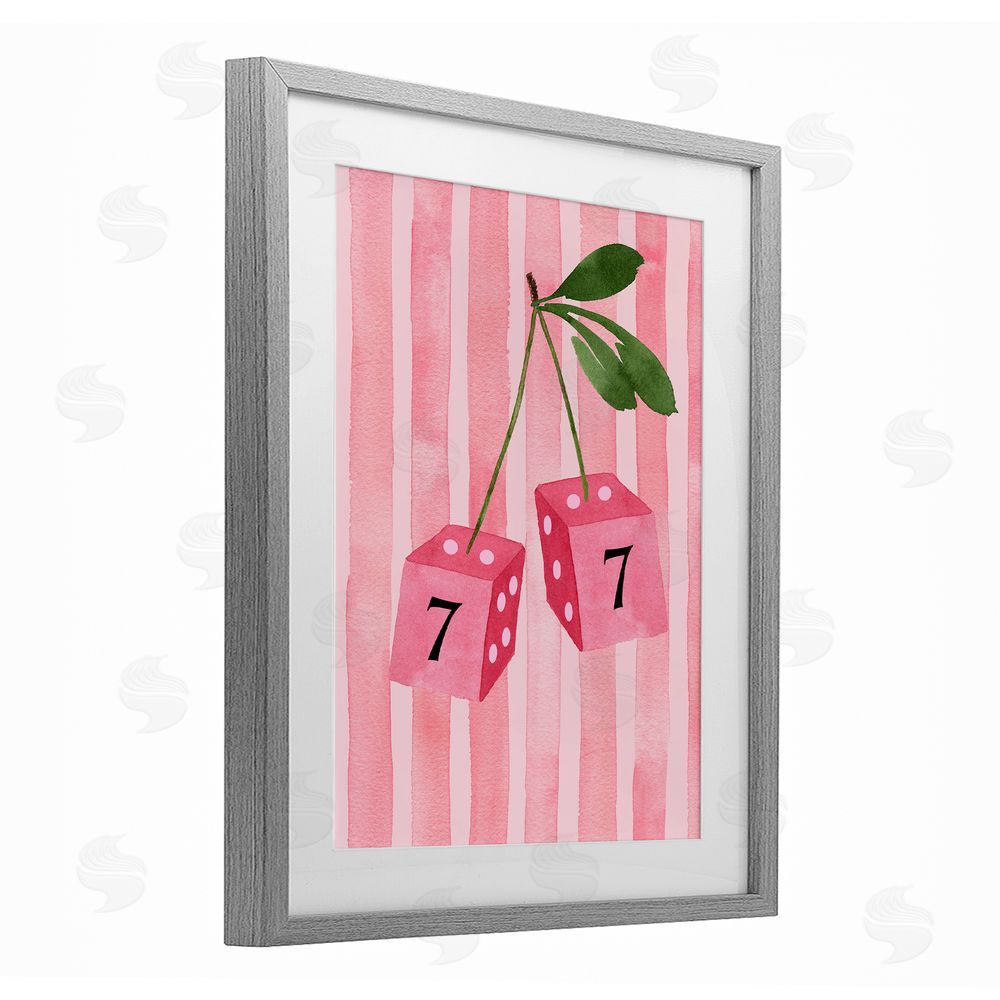 Nina Jacobs Lucky Number 7 Cherry Dice Gray Framed Print Under Glass Wall Art