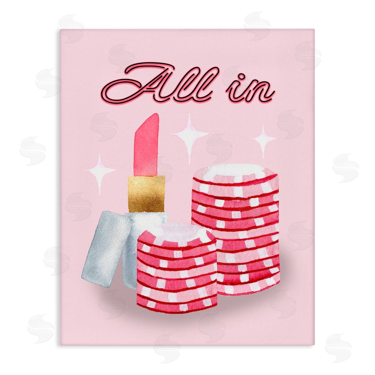 Nina Jacobs All In Poker Chips & Lipstick Stretched Canvas Wall Art Print
