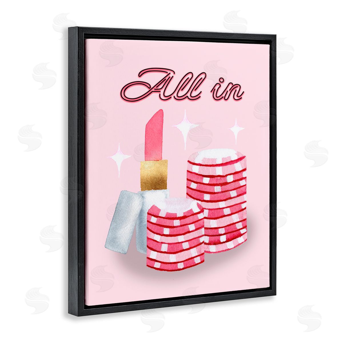Nina Jacobs All In Poker Chips & Lipstick Black Floating Frame Canvas Wall Art Print